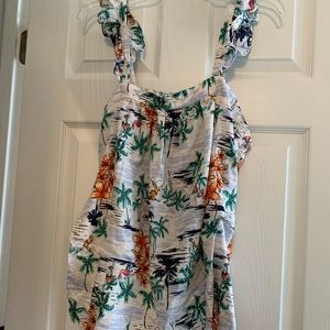 Tropical ruffled tank top